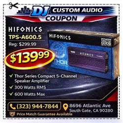 Hifonics Thor Series TPS-A600.5 5-Channel Compact Speaker System Amplifier 600 Watts🚨 Payment Options Available 🚨 No Credit Needed 🚨 