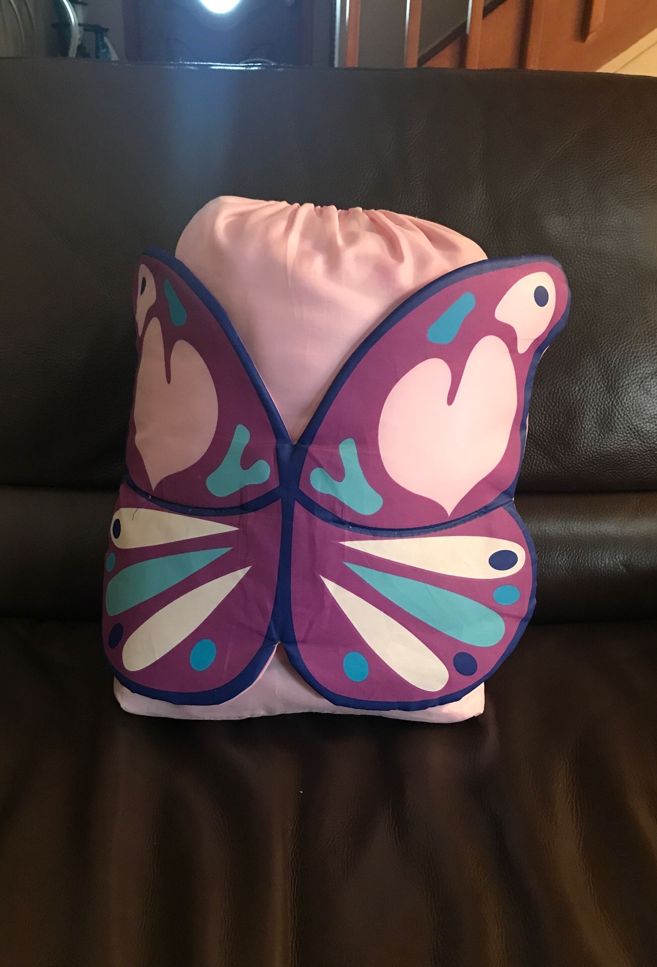 Girls sleeping bag in butterfly backpack