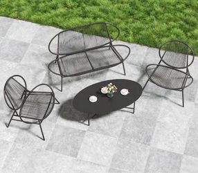 4-Piece Metal Patio Conversation Sets Rattan Chair Loveseat and Glasstop Table (48 in. W x 32.5 in. H)