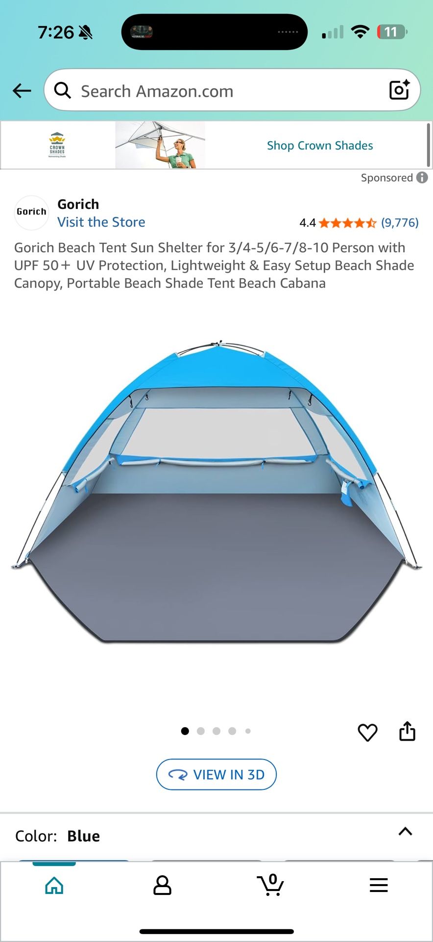 Gorich Beach Tent Sun Shelter for 3/4-5/6-7/8-10 Person with UPF 50 + UV Protection, Lightweight & Easy Setup Beach Shade Canopy, Portable Beach Shade