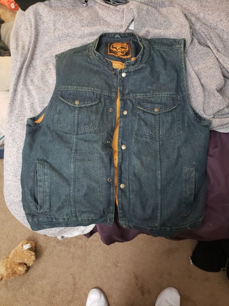 Brand new blue denim motorcycle vest