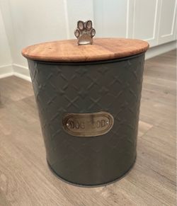 Metal Dog Food Storage Canister with Wood Lid