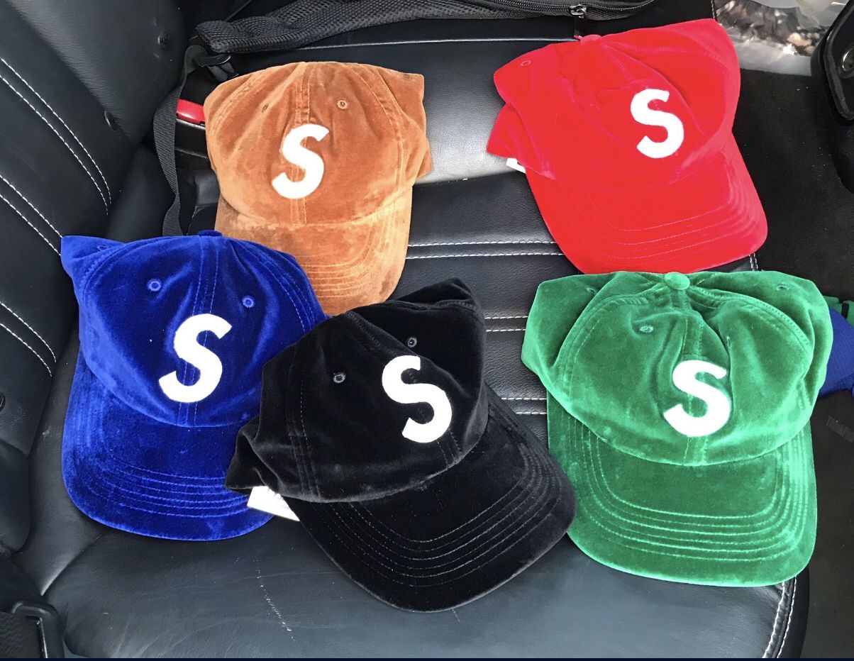 BRAND NEW SUPREME VELVET S LOGO HAT CAPS 