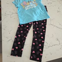 BLUEY TOP AND HEART LEGGINGS SZ 6/7 SEE DESCRIPTION 