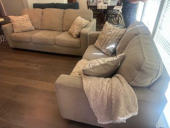 Beige Couch & Loveseat Set – Living Room Furniture – OBO