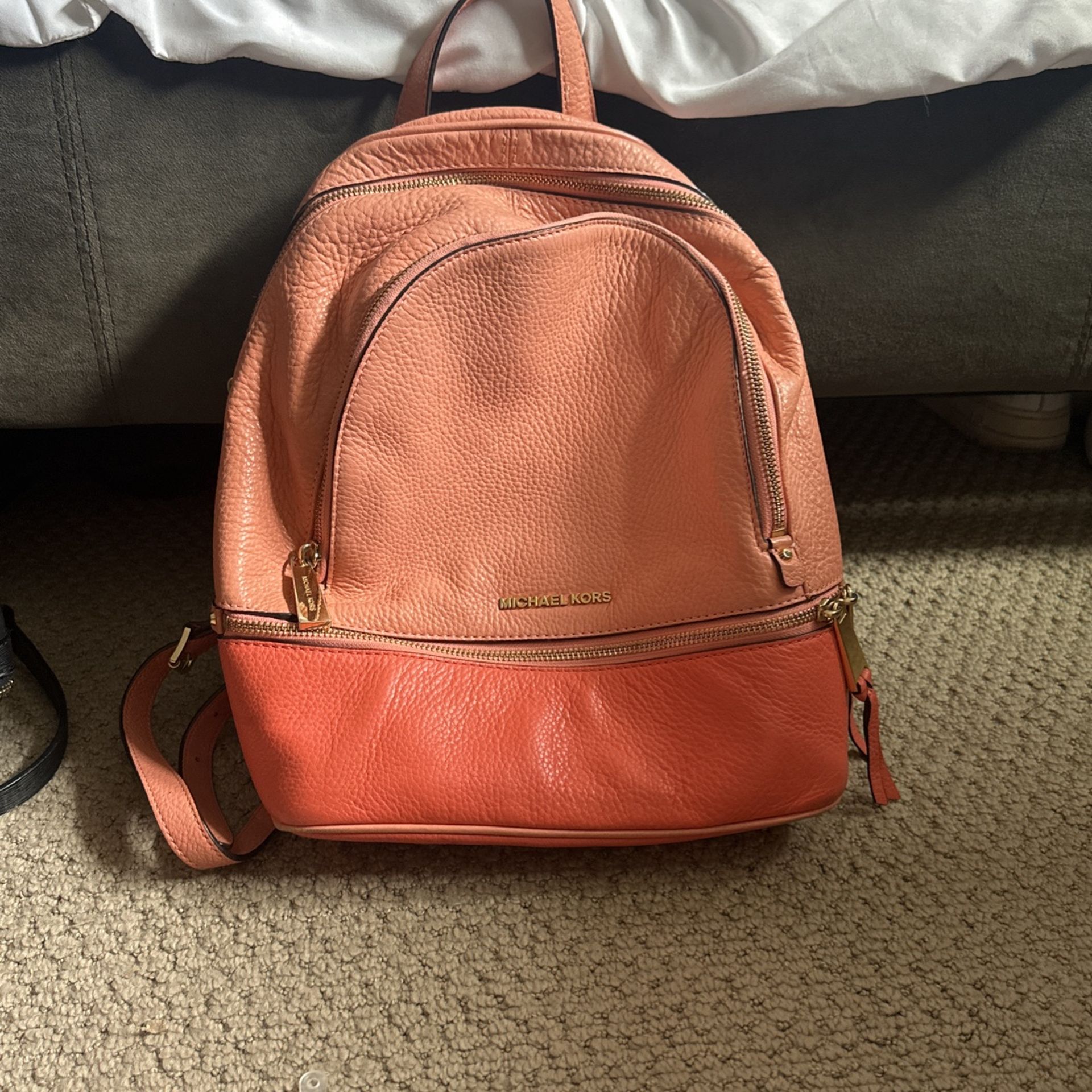 Michael Kors Medium Leather Backpack - Peach/Grapefruit