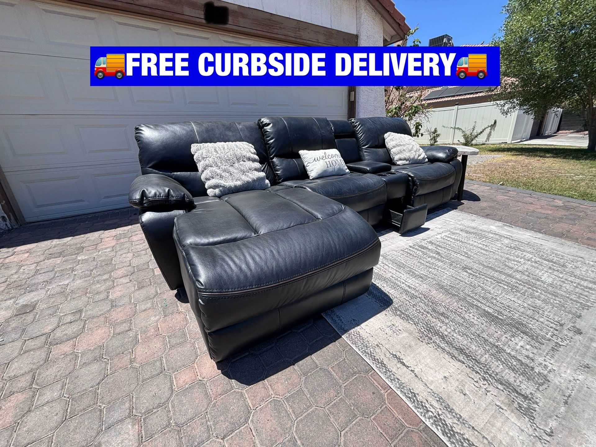 🚚FREE DELIVERY🚚 🖤✨Black Leather 3 Seater Power Recliner Sectional Couch✨🖤