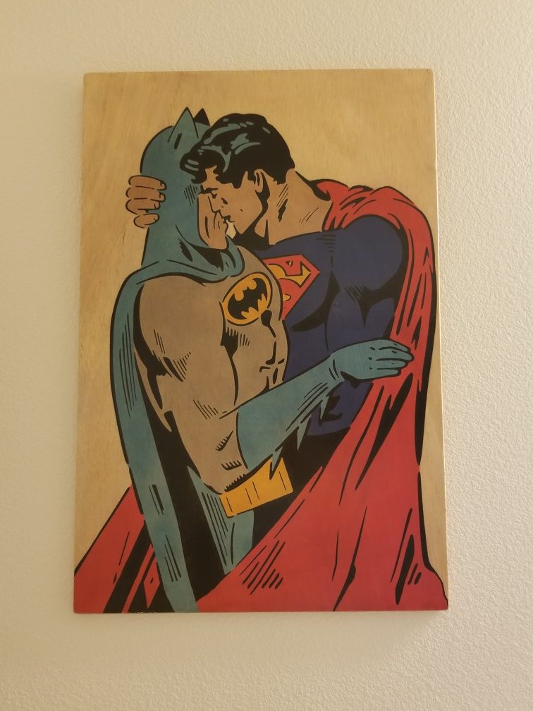 Art - Superman and Batman on wood