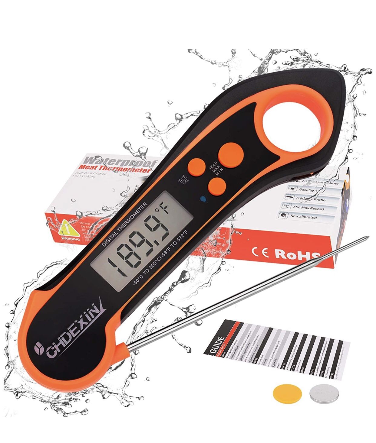 Instant Read Meat Thermometer, Food Thermometers for Cooking and Grill Kitchen Thermometer Waterproof for BBQ, Coffee, Digital Meat Thermometer Wirele