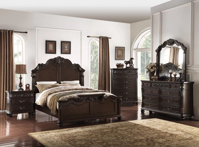 Brand New Dark Cherry Upscale 4pc Queen Bedroom Set (Available In Eastern King)