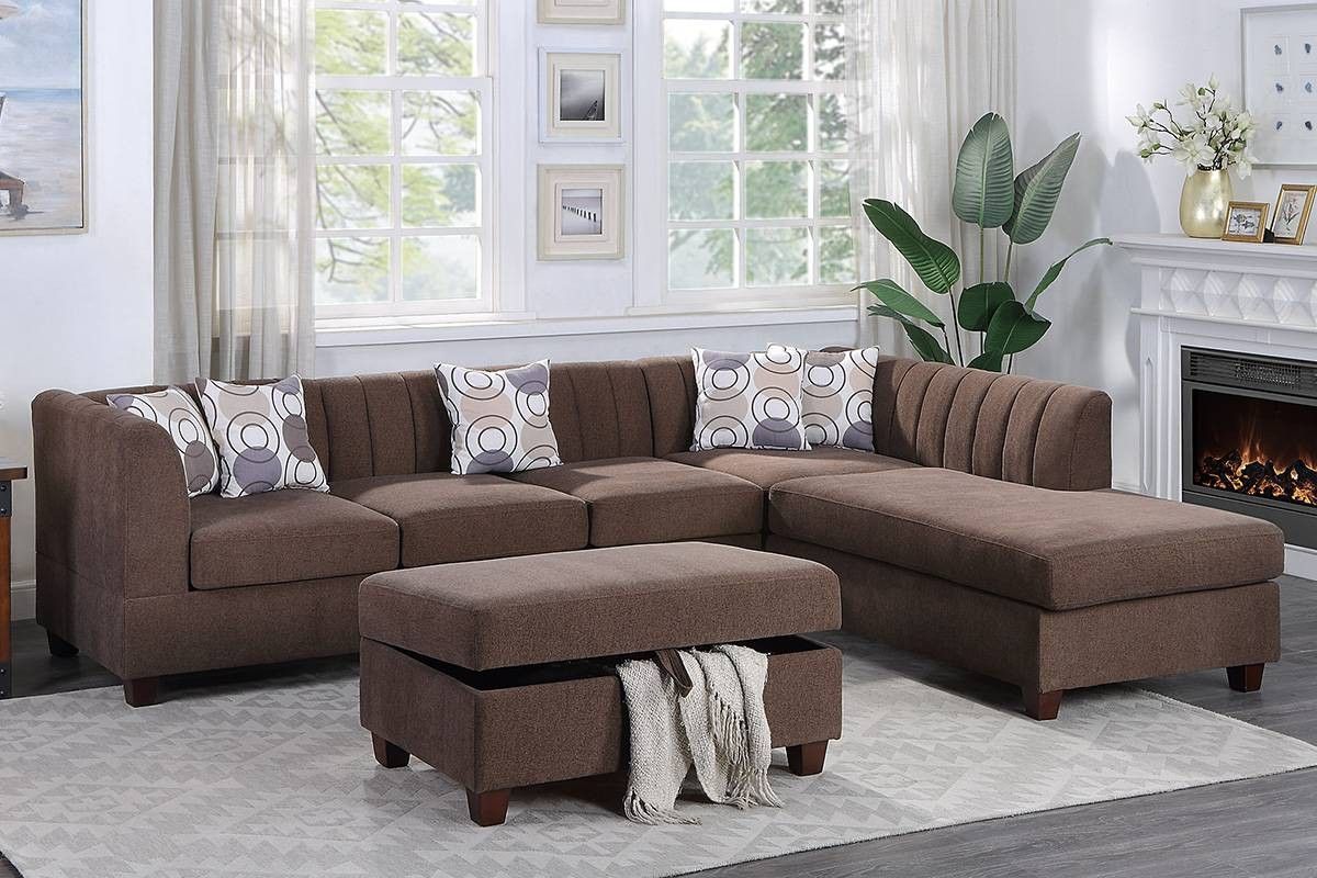 Brand New Chocolate Brown Sectional Sofa w Storage Ottoman