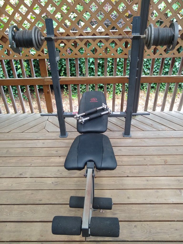 Iron Grip Weight Bench With 120lbs And Dumbbells