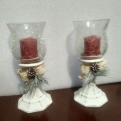  Distressed Metal Farmhouse Christmas Candle Holders Set of 2