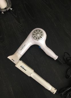 Bio ionic whisper light blow dryer and one pass flat iron