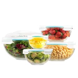 EatNeat 5‑Piece Glass Food Storage Bowl Set with Locking Lids – Airtight, Nesting, Stackable Bowls – Oven, Microwave Safe – Great Gift for Meal Prep, 