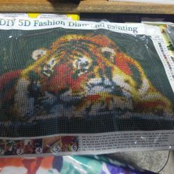 5D Fashiin Diamond Painting Kit With All The Supplies Mew 8x10 Beautitul Tiger Pic
