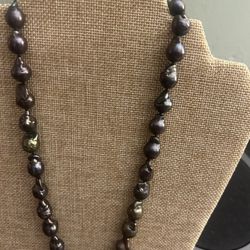 Peacock Black Baroque Pearl Necklace with 925 Stamped Silver Clasp  