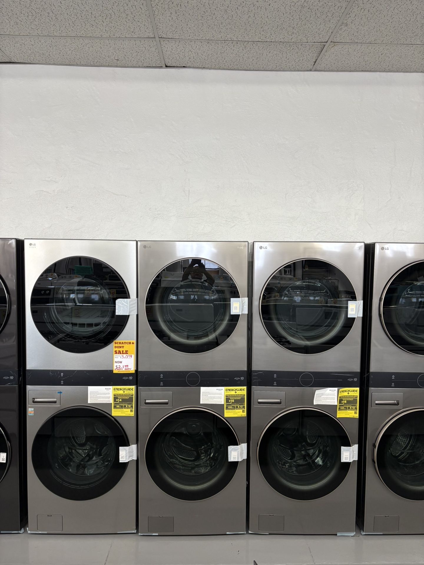 LG WashTower Stacked SMART Laundry Center 4.5 Cu.Ft. Front Load Washer & 7.4 Cu.Ft. Gas Dryer in White w/ Steam