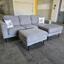 *Same Day Delivery Available!* Grey Chaise Sofa W/ Ottoman 