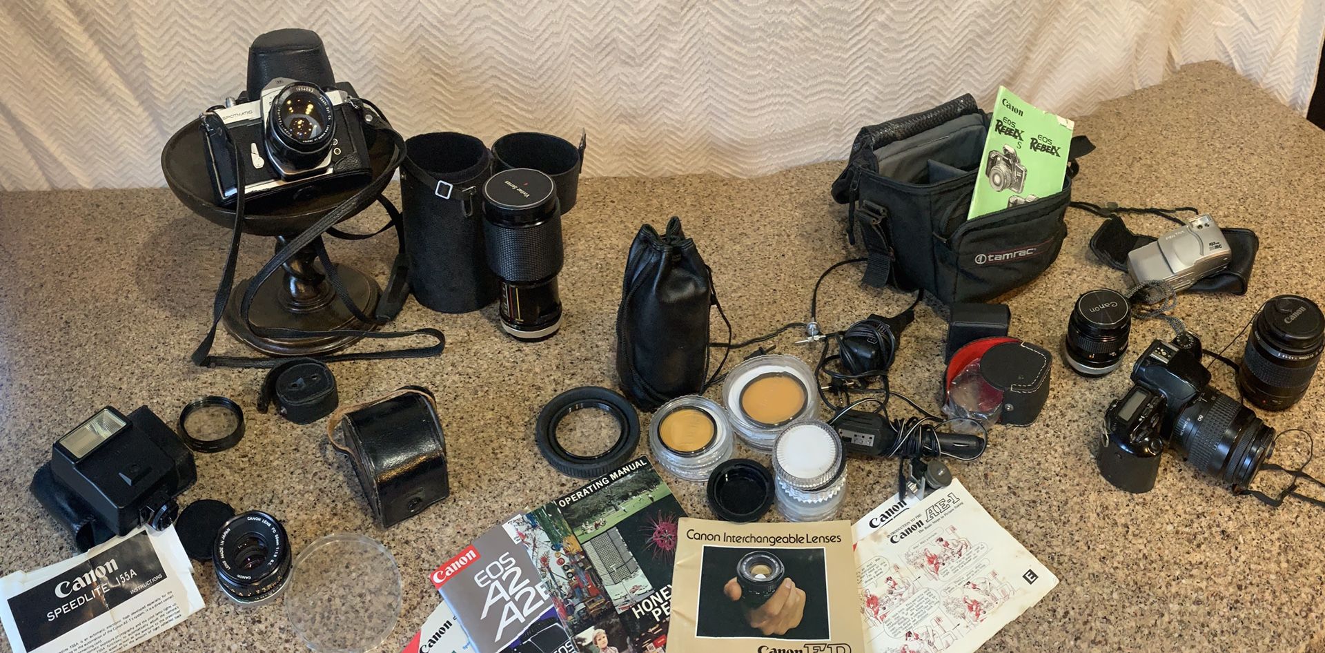 Vintage Canon & Pentax Cameras, lenses, cases, accessories & manuals