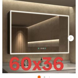 60 in. W x 36 in. H Large Rectangular Aluminum Dimmable Flowing LED Light Surface Mount Medicine Cabinet with Mirror