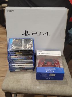 PLAYSTATION 4 SLIM 1TB 2 NEW CONTROLLERS & W/12 GAMES AND BOX INCLUDED