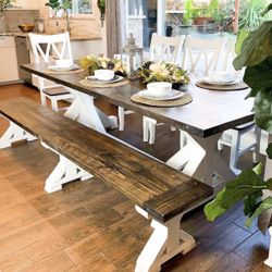 Custom Built Dining Table Solid wood Farmhouse Set Modern Rustic Bench Country Oval Round Counter Breakfast Height  Farm House 