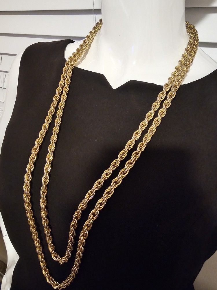 $25.00 - 1970's-80's Gold Tone Rope Necklace! 36" Double Strand with Unique Clasp! Lenght/Look Variety!!