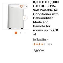 Toshiba Portable Room Air Conditioner Heater