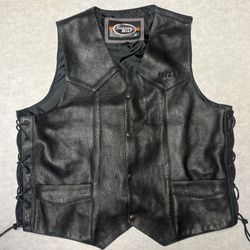 Custom BILT Motorcycle Leather Vest Black Laced Sides Size 2XL Pockets Snap Buttons