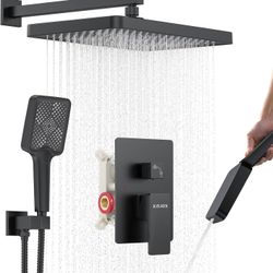Matte Black 13-Inch Rainfall Shower System - Premium Shower Head & Handheld Sprayer, Complete Bathroom Set with Faucet Mixer Trim Kit & Valve