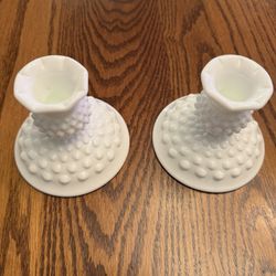 MILKGLASS: Hob Nob Candlestick Holders, set of 2
