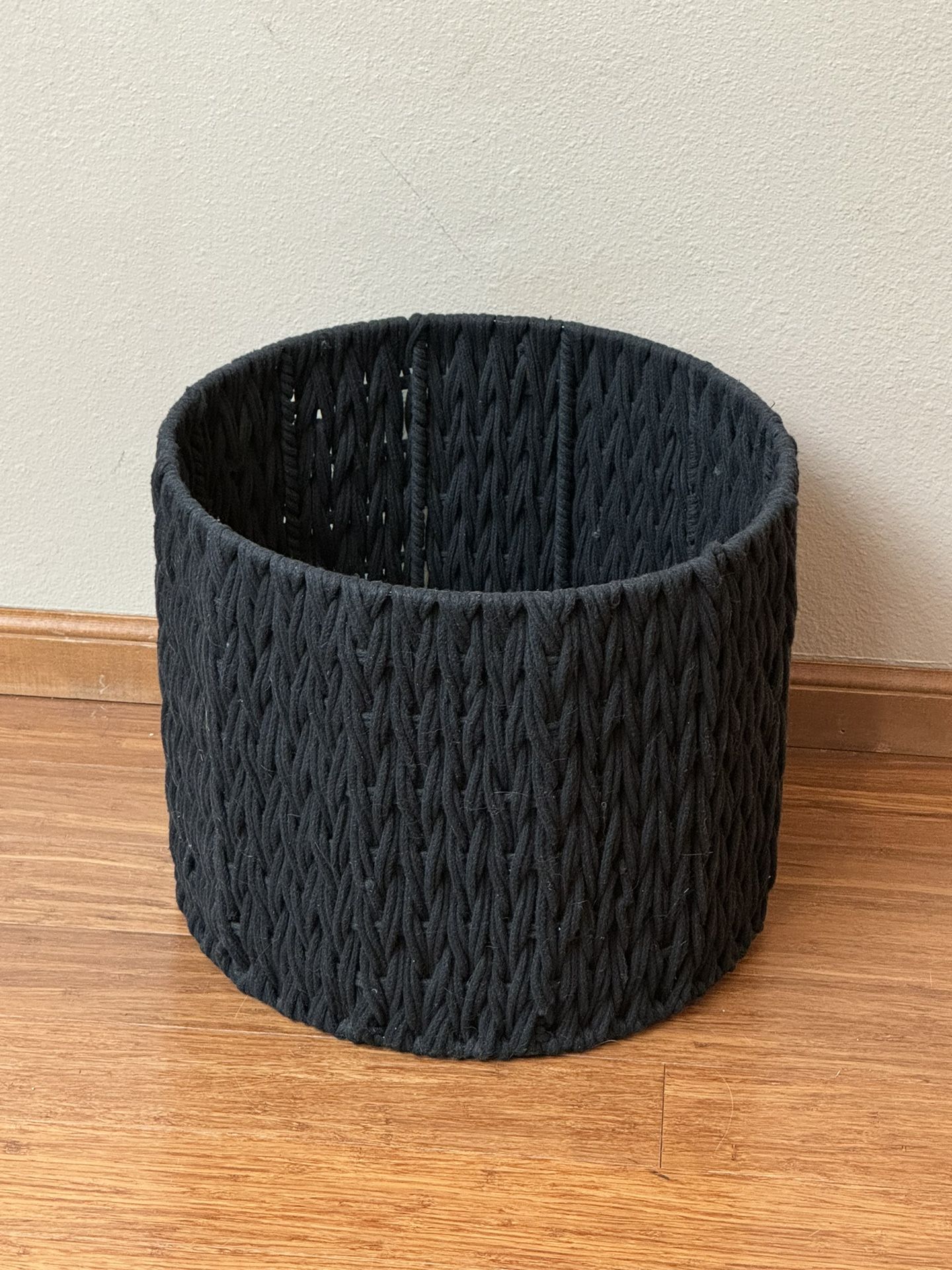 Large Black Storage Braided Basket- 14.5” R X 12” H