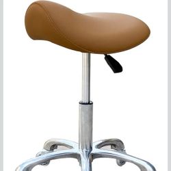 Saddle Stool Chair with Wheels Adjustable Swivel Rolling Salon Office Seat Camel