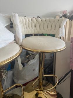 White Velvet Bar Stools with Gold Base