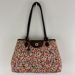 BRIGHTON Multicolor Rainbow Heart To Heart Fabric Quilted Shoulder Bag Purse