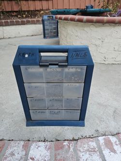 Rubbermaid 4-Drawer Parts Organizer with Assorted Nails – Blue Gray