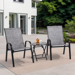 3 PCs Patio set, Outdoor 2 Stackable Camping Chairs W/Breathable Textilene Fabric, Foldable Table
