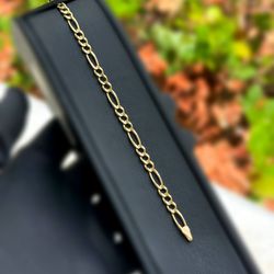 Jewelry 14k solid yellow gold Figaro link bracelet 7.25” 5.00mm 5.50g