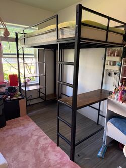 Loft twin size bed with desk and storage