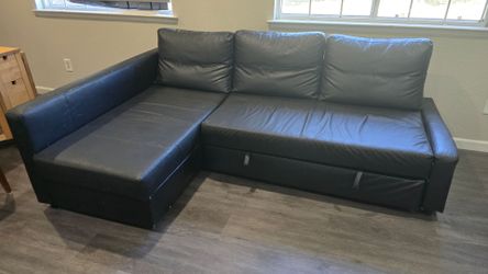 Sectional Couch Sofa Sleeper w/ Storage Black Leather