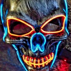 Brand New Light-Up Skull Mask with Orange and Blue Accents