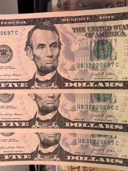 3 Uncirculated 2021 $5 Consecutive # & Trip 2s