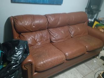 Brown leather couch