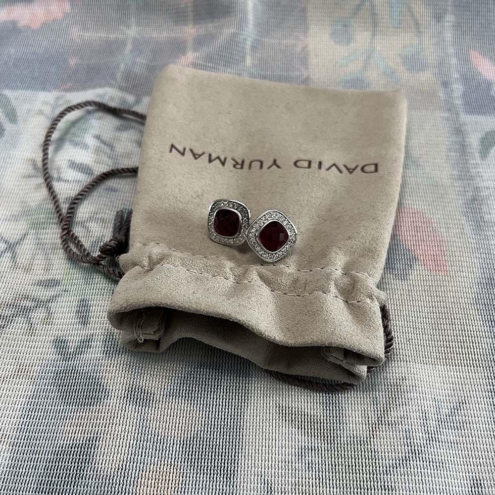 Stud Earrings with Garnet and Pavé Diamonds