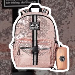 Justice Rose Gold Glitter Backpack with Lunch Bag