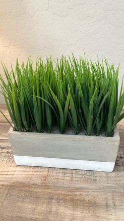 Faux Grass in Modern Two-Tone Cement Rectangular Planter