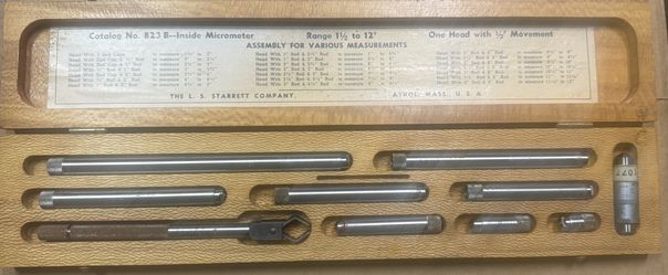Starrett Inside Micrometer Set 1½–12″ – Vintage USA Made, Wood Case