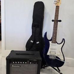 Ibanez G10 Electric Guitar With Stand and Case, Amp and Tuner, Navy Blue and White, Amp