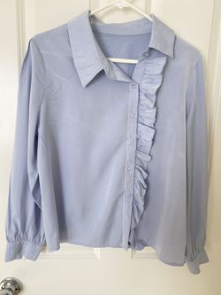 Women light Blue Ruffle Shirt Blouse Size M